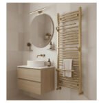 Sèche-serviettes électrique – 120 x 50 cm – Doré brossé – 500W - Avec thermostat connecté - SUDO