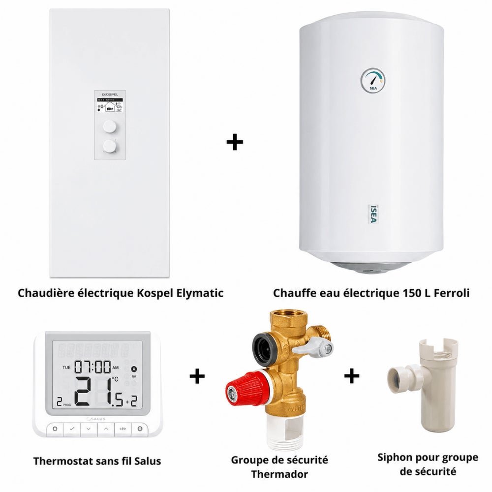 media-706.jpg Pack chaudière électrique 7 / 9 / 11 / 14 Kw + chauffe eau 150 L + accessoires – Image 1