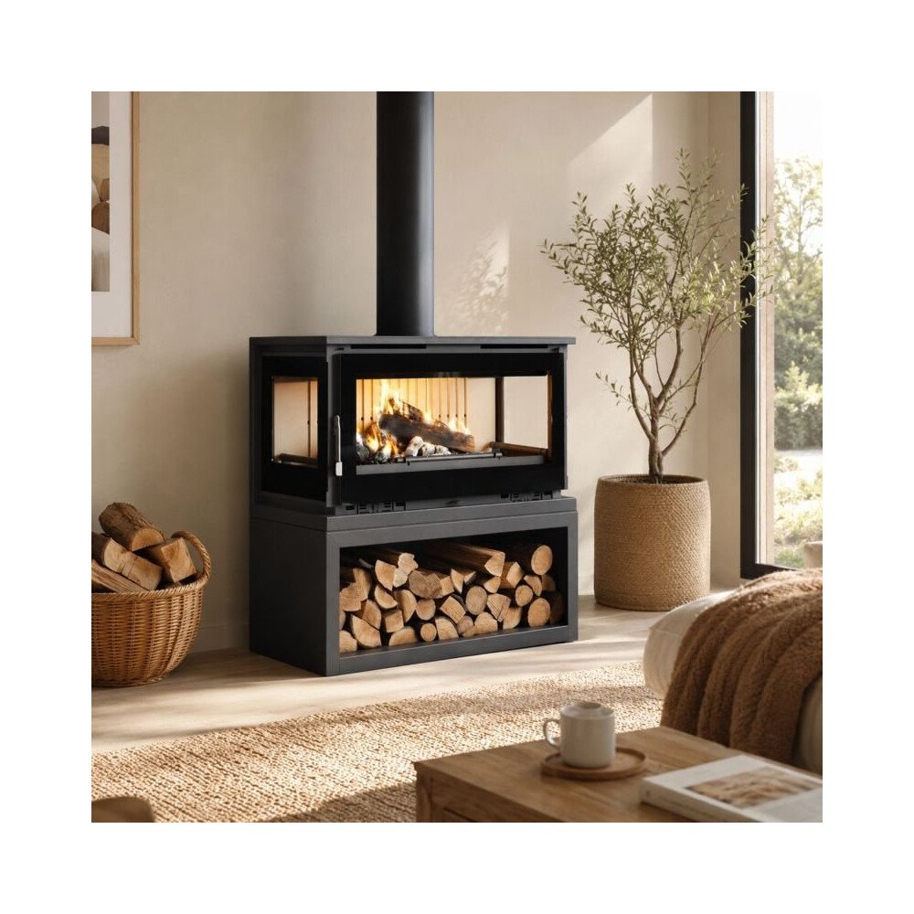 poele-a-bois-raccordable-3-vitres-avec-bucher-firematic-calgary-l-135-kw.jpg Poêle à bois raccordable 3 vitres avec bûcher – FIREMATIC Calgary – L 13.5 kW – Image 1