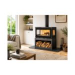 Poêle à bois raccordable 3 vitres avec bûcher – FIREMATIC Calgary – S 12.5 kW